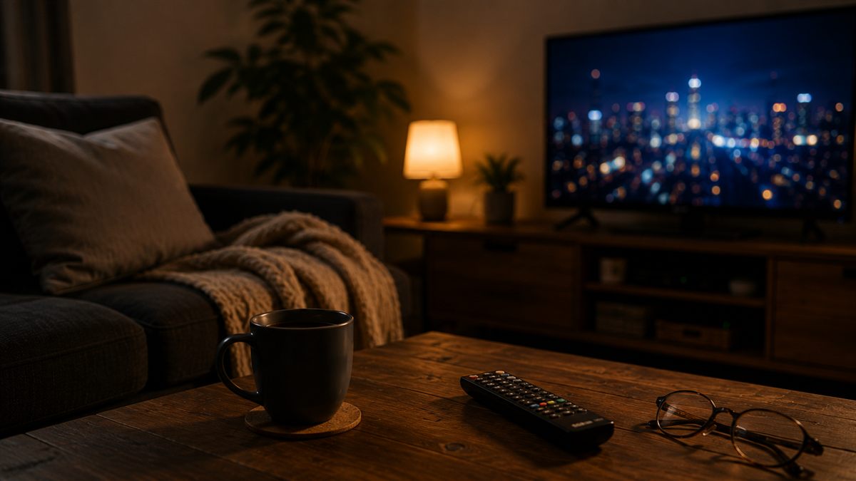 仕事で疲れた夜のリビング